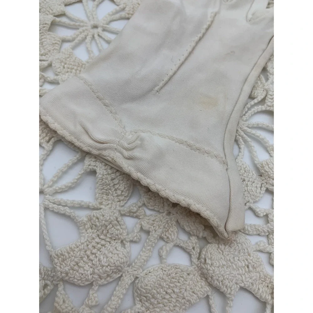 Vintage 1960s Ivory Nylon Tricot Dress Gloves Mid Century‎ Wedding Tea Party